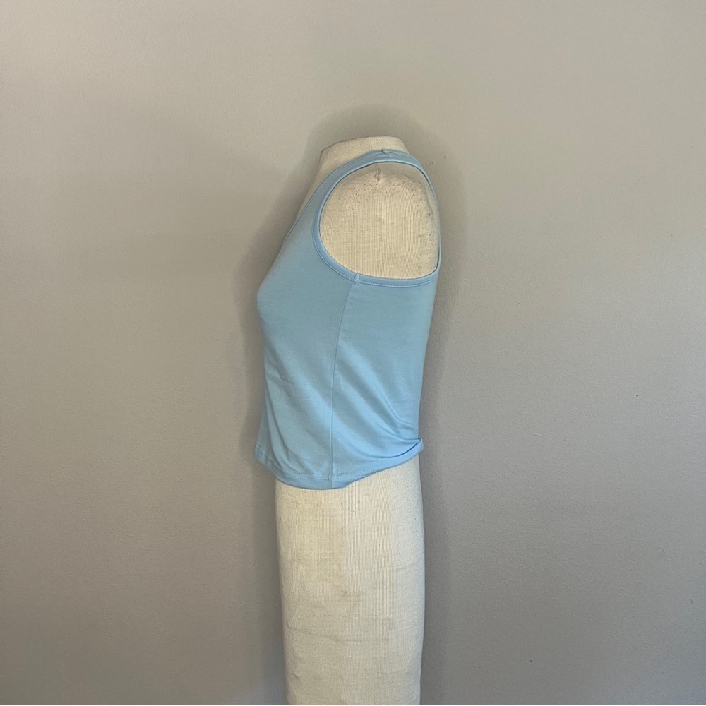 Women's Blue Racer Back Crop Tank Top - Picture 2 of 5